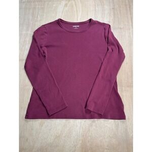 Lands End Womens Burgundy Long Sleeve Crew Neck Basic Top T Shirt Size M